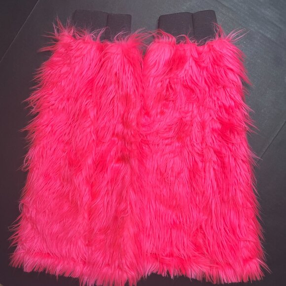 Pink Corset Leg Warmers Black Lace Up Pants Fuzzy Boot Covers Fur Legwarmers Psy - Picture 6 of 7